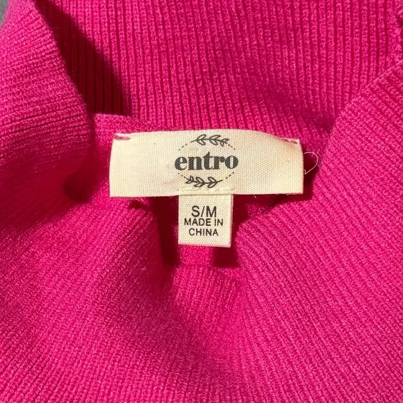 Entro Hot Pink Mock Neck Side Slit Sweater Long Sleeve size S/M - Picture 9 of 11